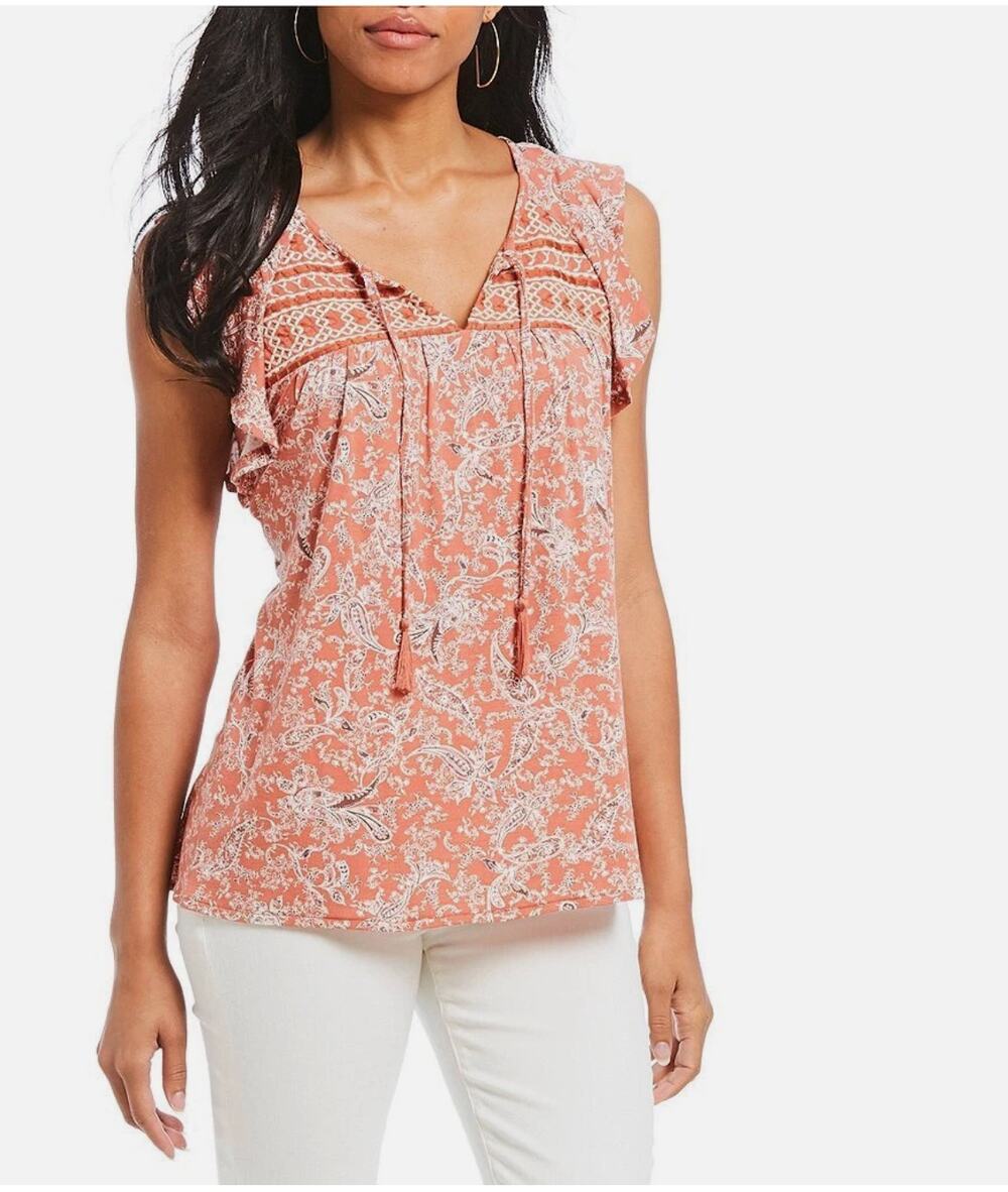 SANCTUARY NWT Wild Belle Boho Prairie Tassel Tank Orange Embroidered Top // XS